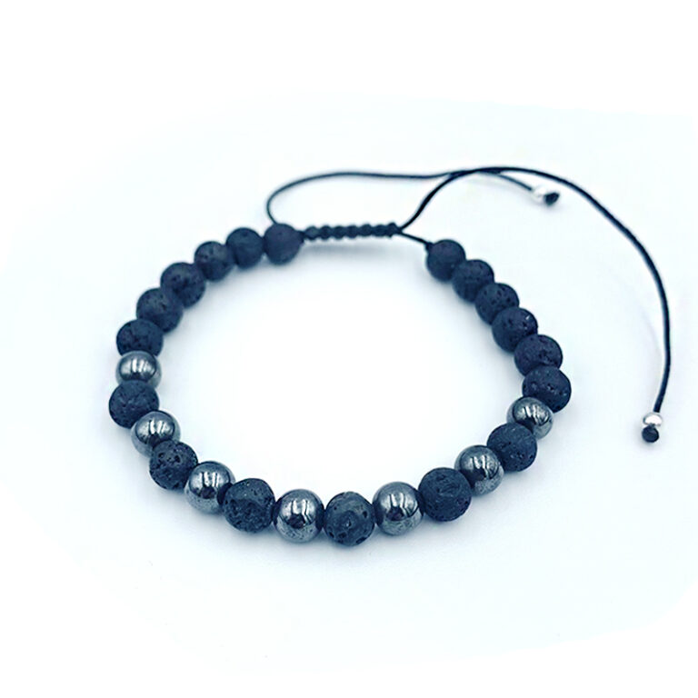 Βραχιόλι macrame Αιματίτης και Λάβα 6mm