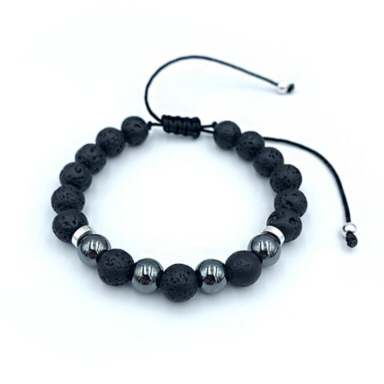 Βραχιόλι macrame με Αιματίτη και Λάβα 8mm