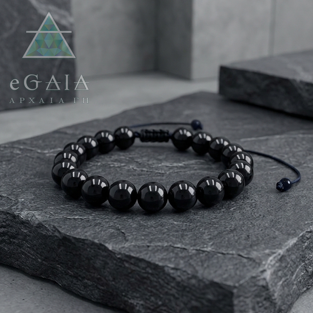 Βραχιόλι Macrame με Μαύρη Τουρμαλίνη 8mm eGAIA