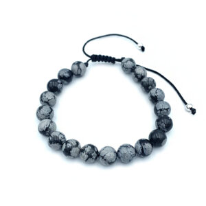 Χειροποίητο βραχιόλι macrame Οψιδιανός χιονονιφάδα (Snowflake) – Ο λίθος της αυτοεκτίμησης