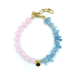 Χειροποίητο βραχιόλι με Ακουαμαρίνα (Aquamarine) και Ροζ χαλαζία eGAIA.gr