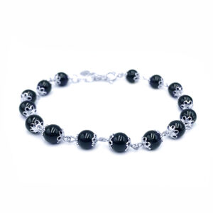 Χειροπoίητο ασημένιο βραχιόλι Μαύρη Τουρμαλίνη 6mm- Ο λίθος της προστασίας