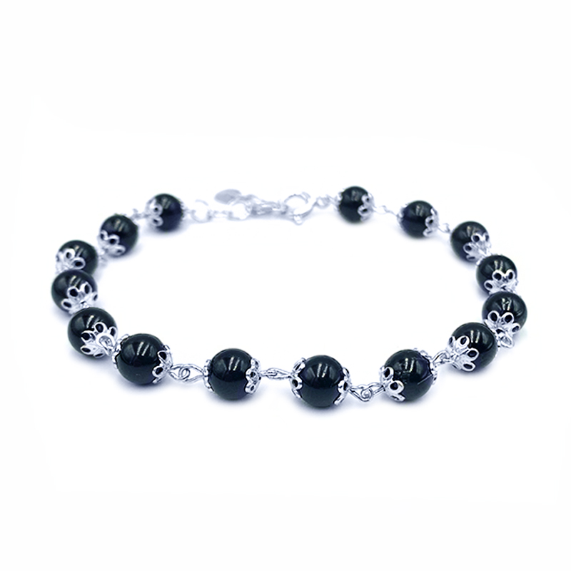 Χειροπoίητο ασημένιο βραχιόλι Μαύρη Τουρμαλίνη 6mm eGAIA.gr