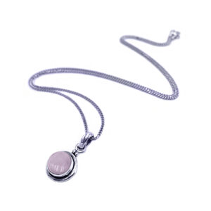 Χειροποίητο ασημένιο μενταγιόν Ροζ Χαλαζίας (καπουσόν) eGAIA