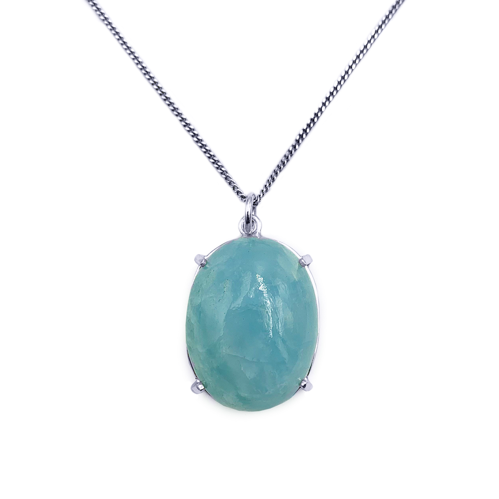 Χειροποίητο Μενταγιόν με Ακουαμαρίνα (Aquamarine) οβάλ καπουσόν 2,7 Χ 2,1cm από ασήμι 925° eGAIA.gr