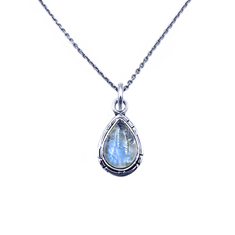 Χειροποίητο μενταγιόν Φεγγαρόπετρα (Moonstone) δάκρυ-καπουσόν σε ασήμι 925° eGAIA