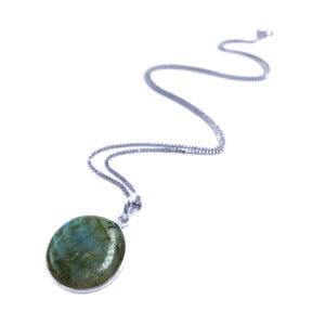 Χειροποίητο μενταγιόν Λαμπραδορίτης (στρογγυλό 2,0cm) σε ασήμι 925° eGAIA.gr