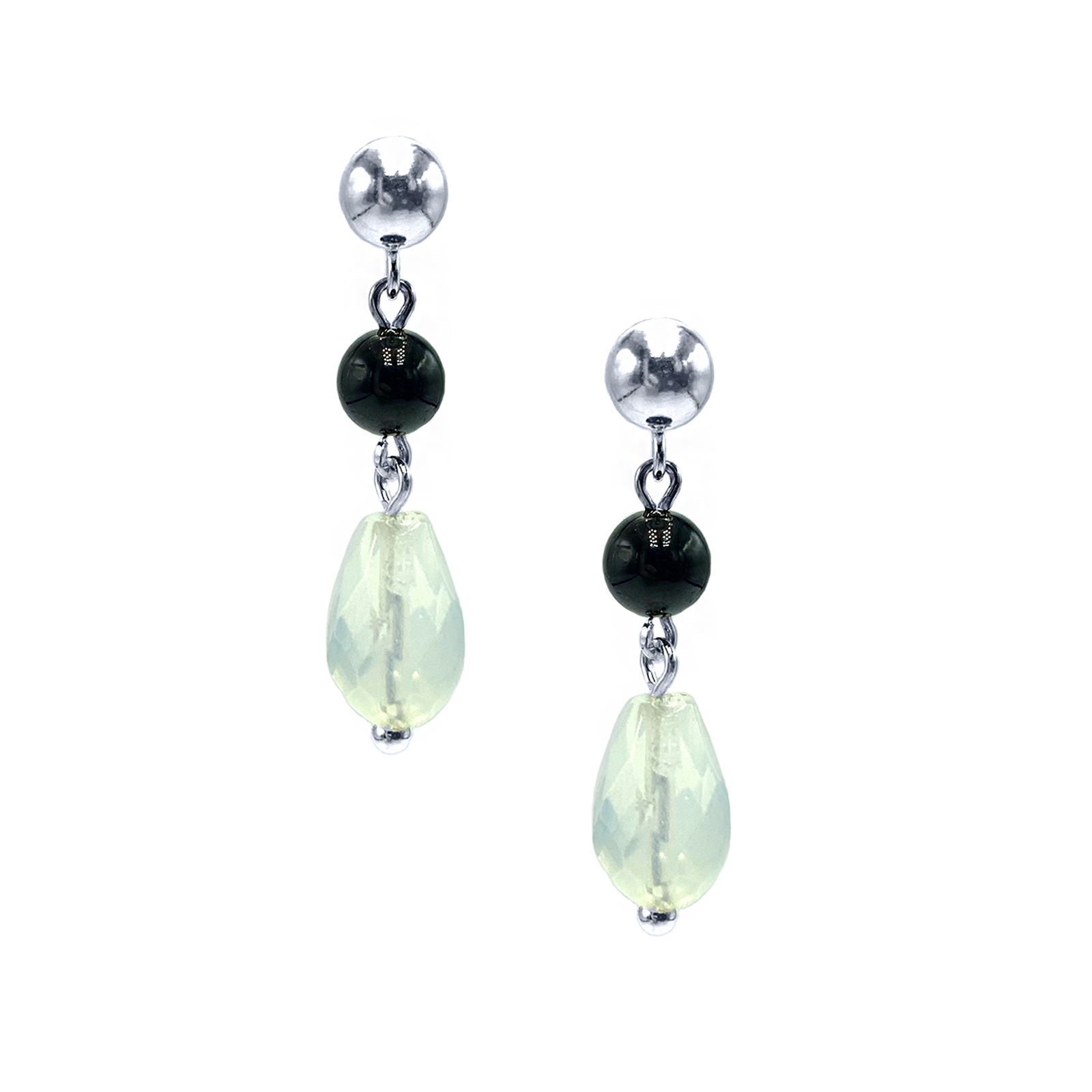 Χειροποίητα σκουλαρίκια από ασήμι 925° με Φεγγαρόπετρα (Moonstone) και Μαύρη Τουρμαλίνη eGAIA