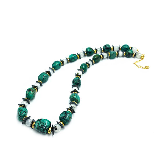 Χειροποίητο κολιέ με Τιρκουάζ (Turquoise) και Φεγγαρόπετρα (Moonstone) με Μαύρη Τουρμαλίνη eGAIA.gr