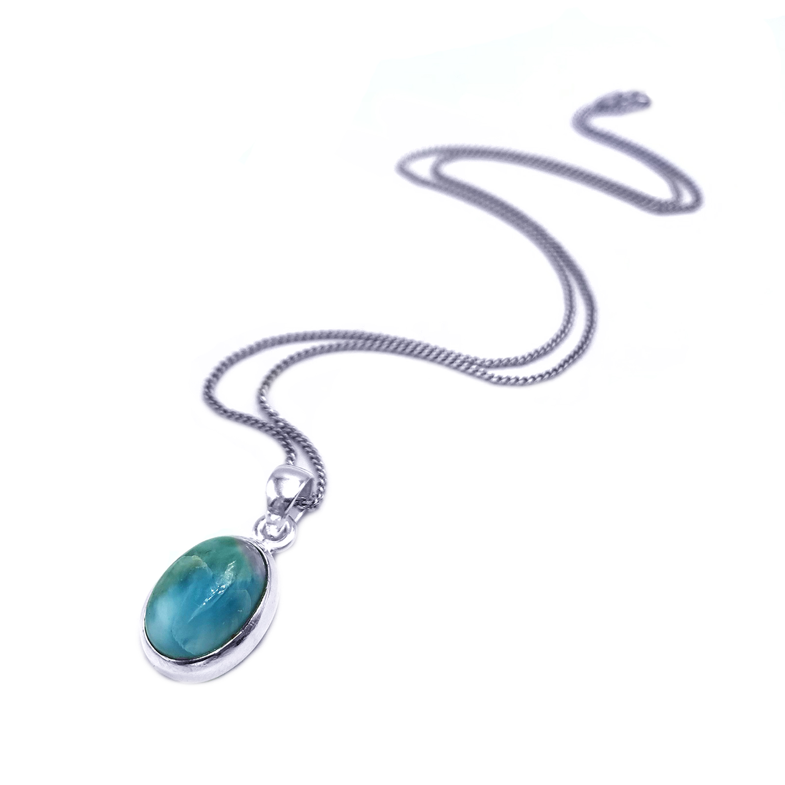 Χειροποίητο ασημένιο μενταγιόν Λάριμαρ (Larimar) οβάλ eGAIA.gr