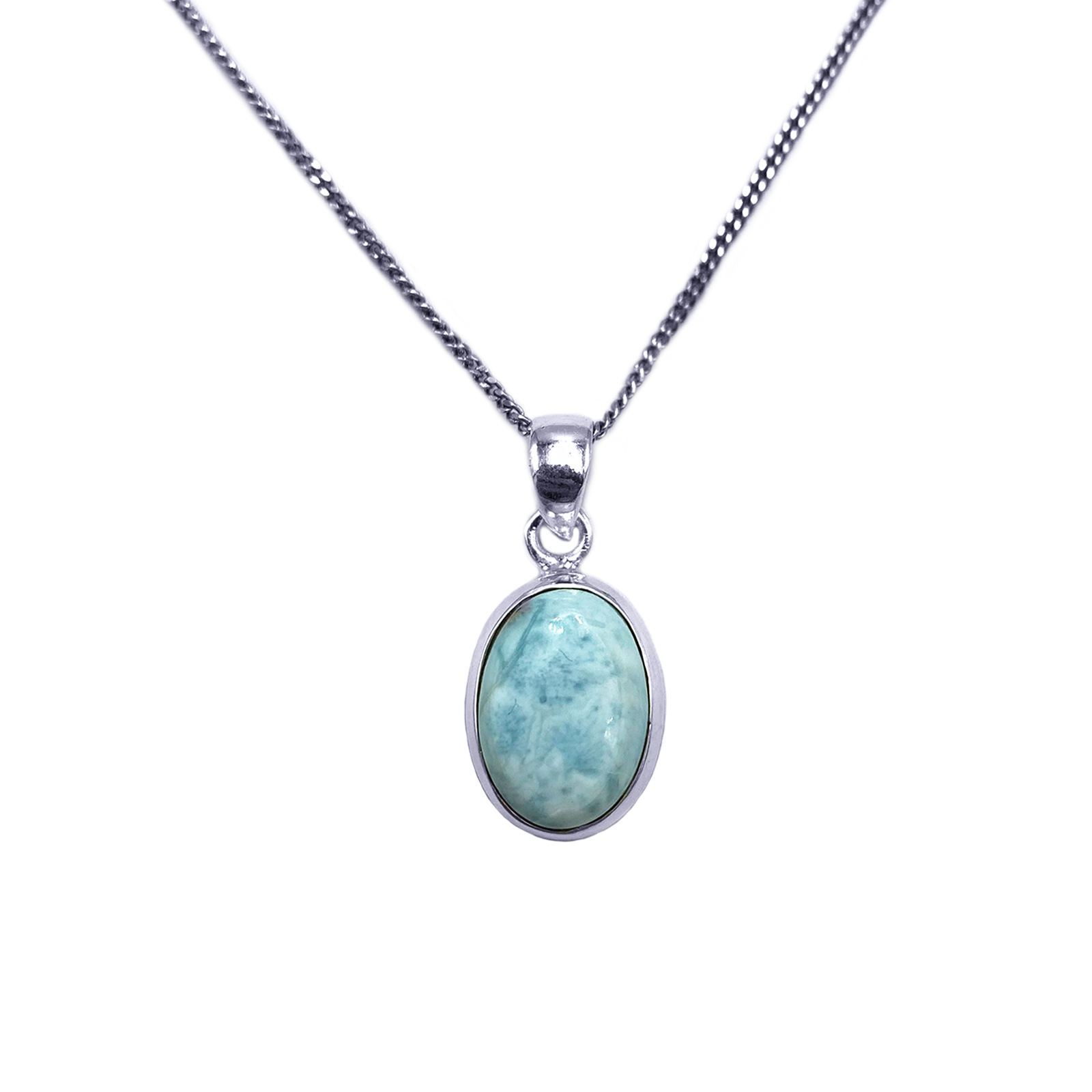 Χειροποίητο ασημένιο μενταγιόν Λάριμαρ (Larimar) οβάλ eGAIA.gr