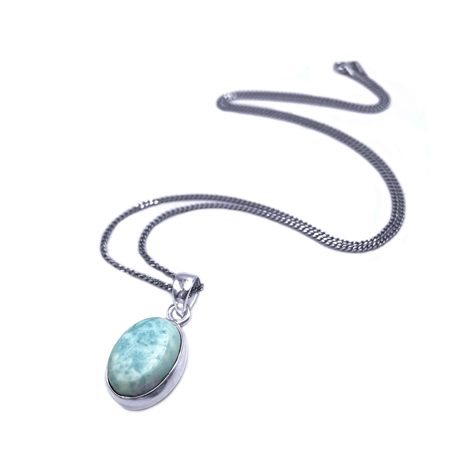 Χειροποίητο ασημένιο μενταγιόν Λάριμαρ (Larimar) οβάλ eGAIA.gr