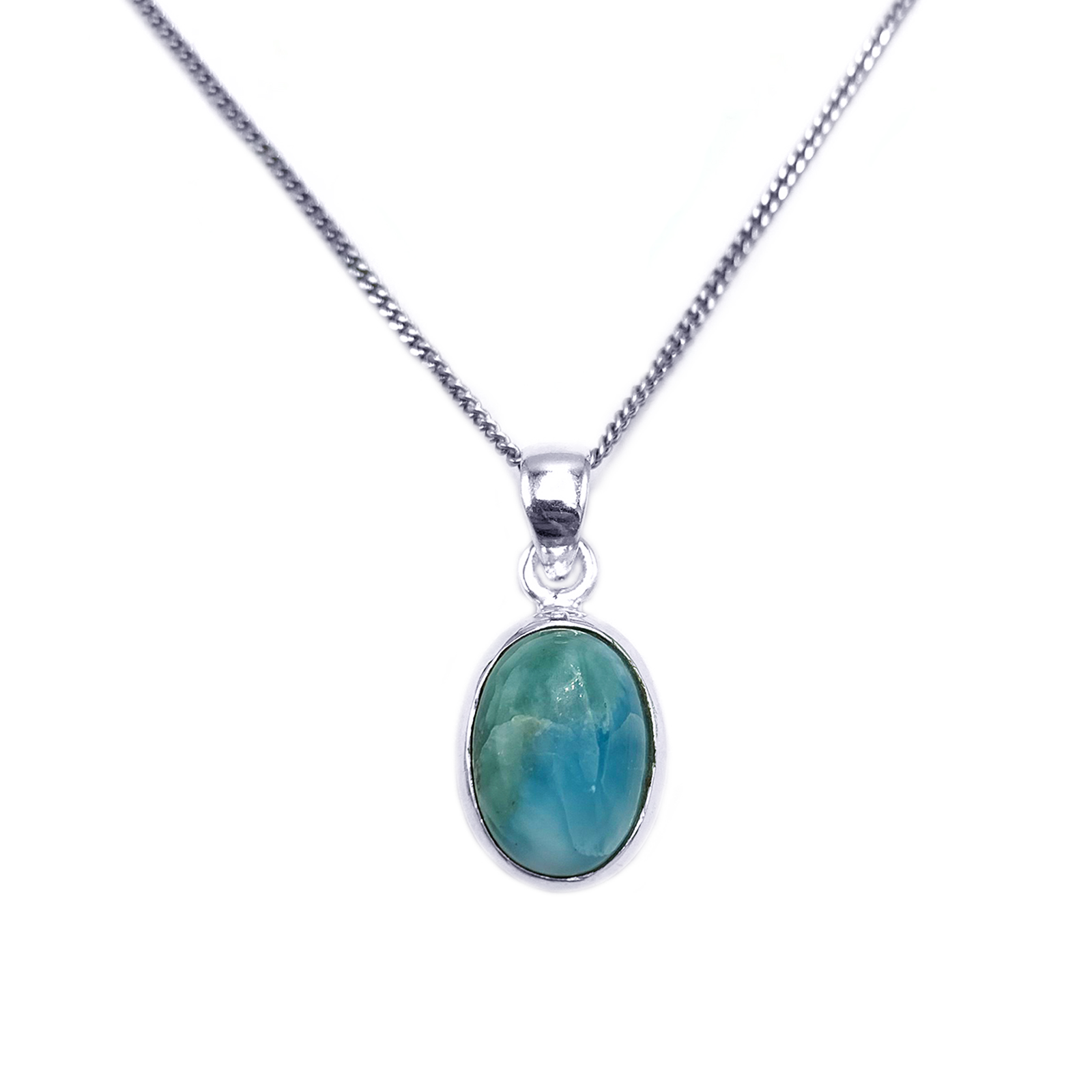 Χειροποίητο ασημένιο μενταγιόν Λάριμαρ (Larimar) οβάλ eGAIA.gr