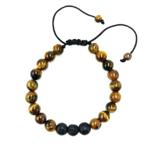 Χειροποίητο Βραχιόλι Macrame Μάτι της Τίγρης και Λάβα 8mm eGAIA.gr