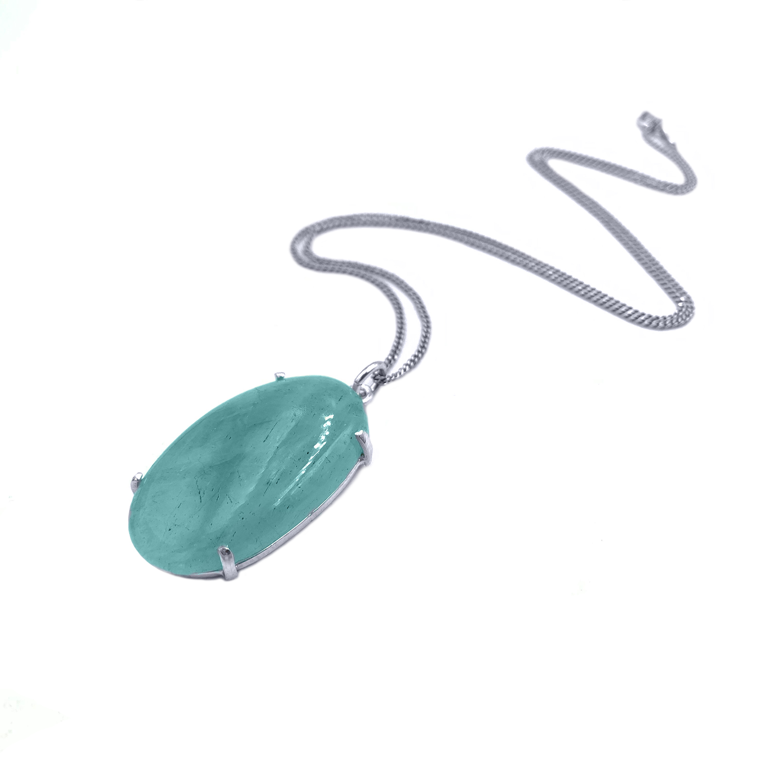 Χειροποίητο Μενταγιόν με Ακουαμαρίνα (Aquamarine) οβάλ καπουσόν 3,3 Χ 2,0cm από ασήμι 925° eGAIA.gr