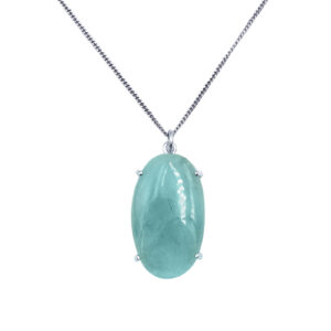 Χειροποίητο Μενταγιόν με Ακουαμαρίνα (Aquamarine) οβάλ καπουσόν 3,3 Χ 2,0cm από ασήμι 925° eGAIA.gr