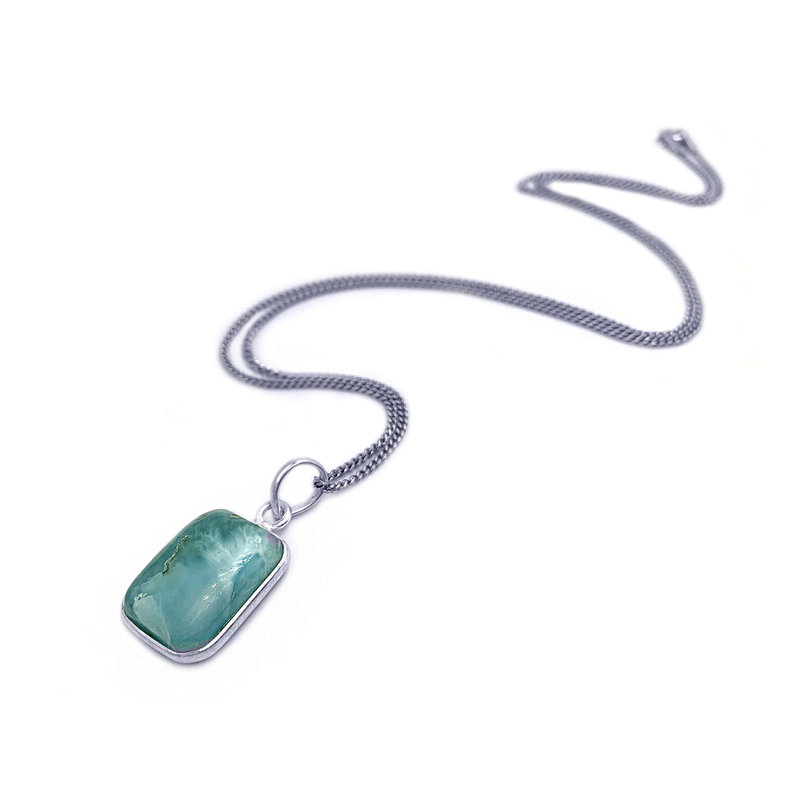 Χειροποίητο ασημένιο μενταγιόν με Λάριμαρ (Larimar) ορθογώνιο eGAIA