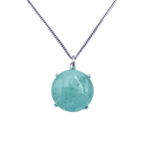 Χειροποίητο Μενταγιόν με Ακουαμαρίνα (Aquamarine) στρογγυλό καπουσόν 2,0cm από ασήμι 925° eGAIA.gr