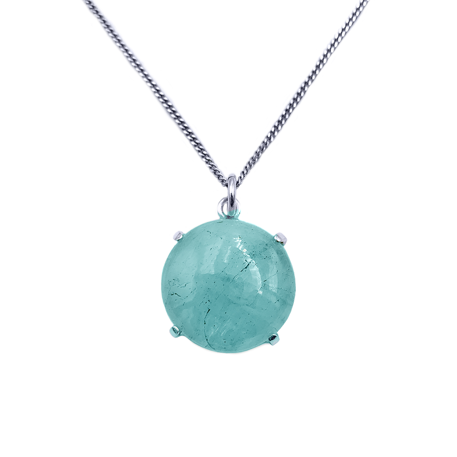 Χειροποίητο Μενταγιόν με Ακουαμαρίνα (Aquamarine) στρογγυλό καπουσόν 2,0cm από ασήμι 925° eGAIA.gr