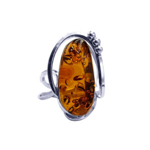 Χειροποίητο ασημένιο δαχτυλίδι με Κεχριμπάρι (2,6 Χ 1,2cm) eGAIA.gr