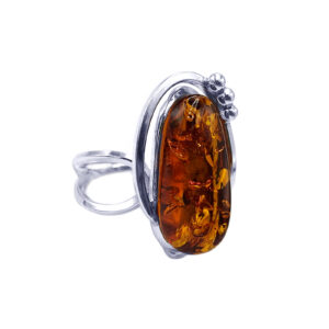 Χειροποίητο ασημένιο δαχτυλίδι με Κεχριμπάρι (2,6 Χ 1,2cm) eGAIA.gr