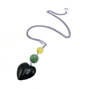 Χειροποίητο Ασημένιο μενταγιόν Κιτρίνης – Πράσινη Αβεντουρίνη – Μαύρος Όνυχας (καρδιά)