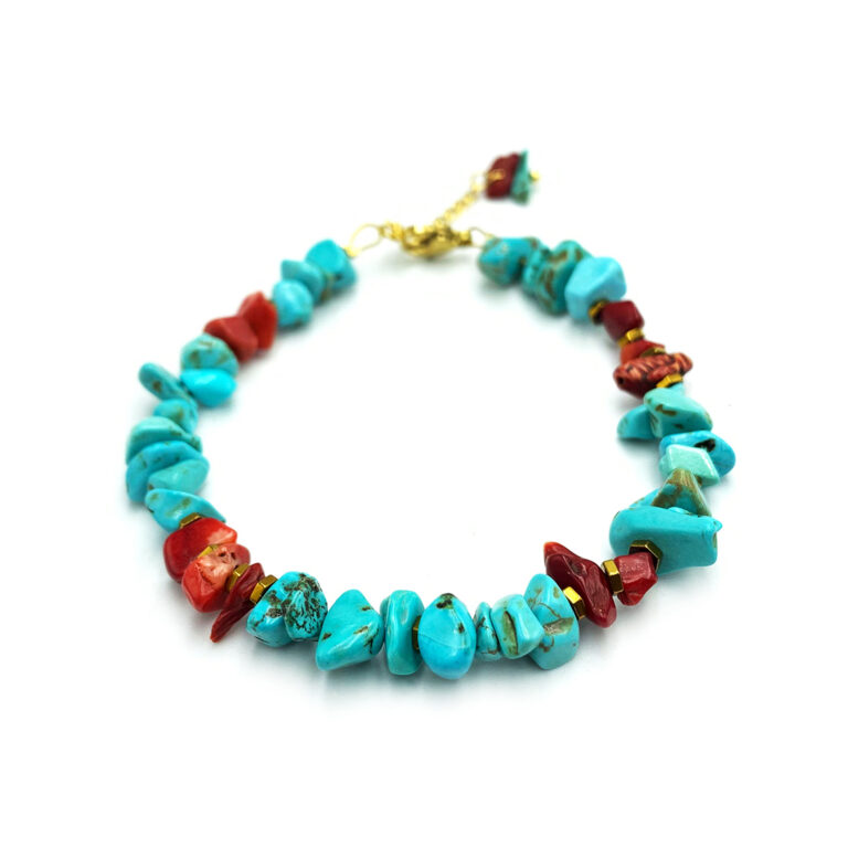 Χειροποίητο βραχιόλι με Τιρκουάζ (Turquoise) και Κοράλλι