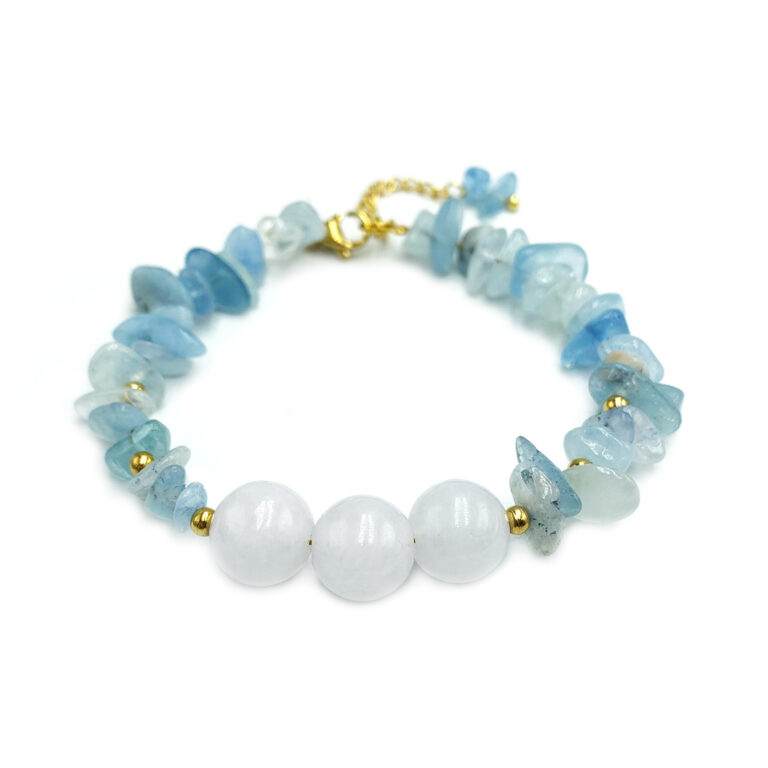Χειροποίητο βραχιόλι Ακουαμαρίνα (Aquamarine) και Λευκός Χαλαζίας