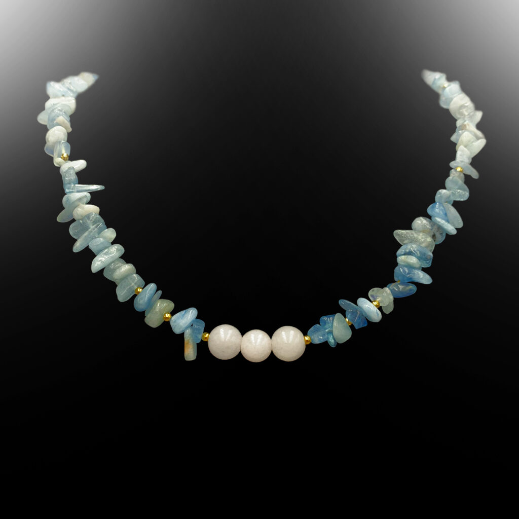 Χειροποίητο κολιέ Ακουαμαρίνα (Aquamarine) και Λευκός Χαλαζίας eGAIA