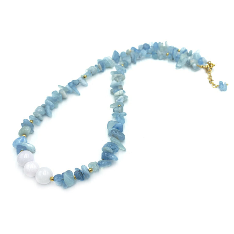 Χειροποίητο κολιέ Ακουαμαρίνα (Aquamarine) και Λευκός Χαλαζίας