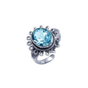 Χειροποίητο ασημένιο δαχτυλίδι με Ακουαμαρίνα (Aquamarine) οβάλ ταγέ eGAIA