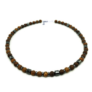 Χειροποίητο ανδρικό κολιέ Καφέ Ίασπις και Αιματίτης eGAIA