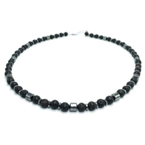 Χειροποίητο ανδρικό κολιέ Λάβα και Αίματίτης eGAIA