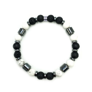 Χειροποίητο Ανδρικό βραχιόλι Λευκός Χαολίτης, Λάβα και Αιματίτης eGAIA
