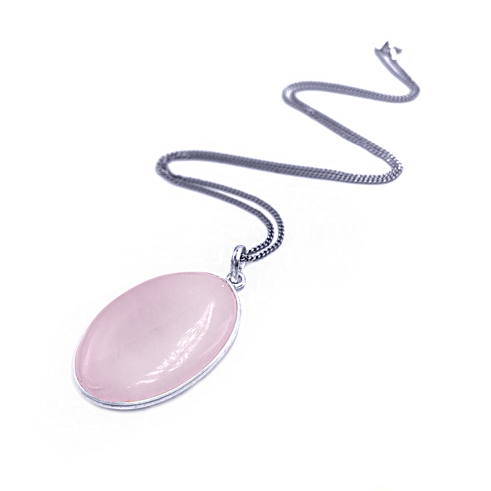Χειροποίητο ασημένιο μενταγιόν Ροζ Χαλαζίας (οβάλ) eGAIA
