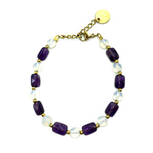 Χειροποίητο βραχιόλι Αμέθυστος με Φεγγαρόπετρα (Moonstone) eGAIA