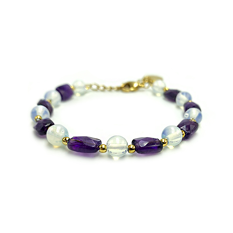 Χειροποίητο βραχιόλι Αμέθυστος με Φεγγαρόπετρα (Moonstone) eGAIA