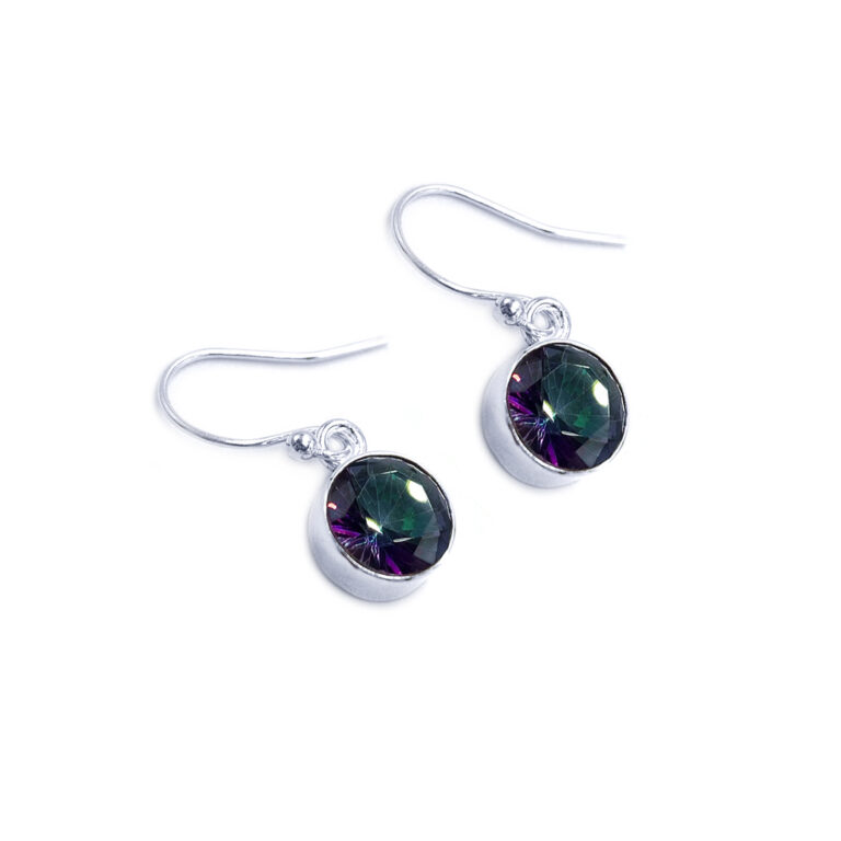 Χειροποίητα ασημένια σκουλαρίκια με Mystic Topaz (Τοπάζι) στρογγυλο – Ο λίθος της συναισθηματικής θεραπείας
