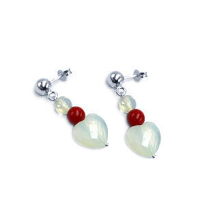Χειροποίητα ασημένια σκουλαρίκια με Φεγγαρόπετρα (Moonstone) και Κοράλλι (Coral)