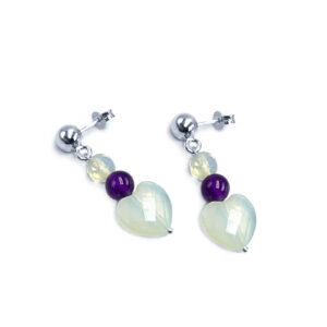 Χειροποίητα ασημένια σκουλαρίκια Φεγγαρόπετρα (Moonstone) και Αμέθυστος