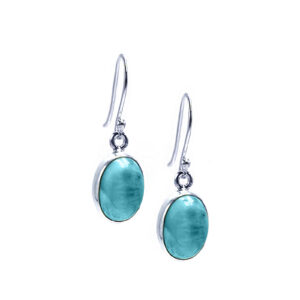 Χειροποίητα ασημένια σκουλαρίκια με Λάριμαρ (Larimar) οβάλ eGAIA