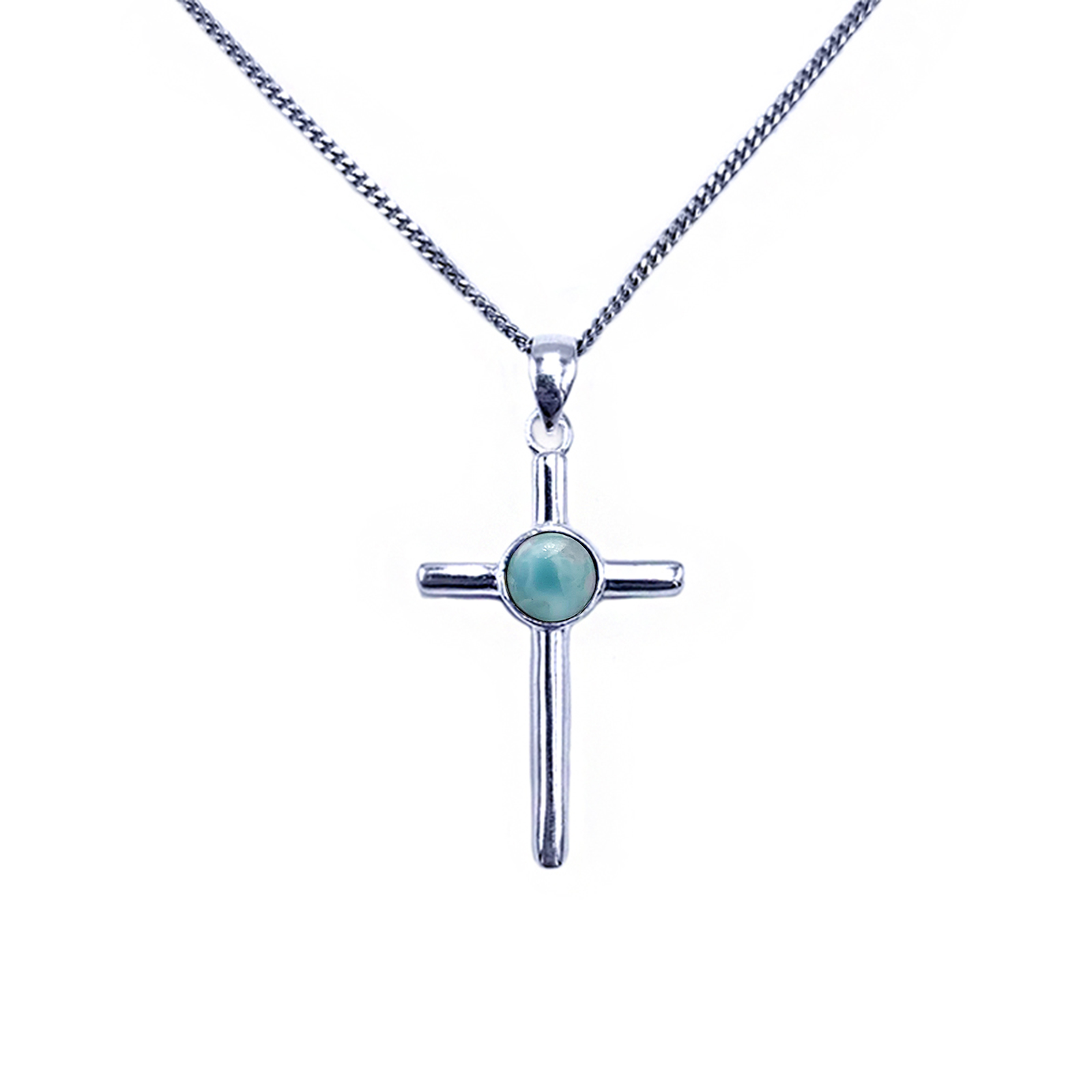 Χειροποίητος ασημένιος σταυρός Λάριμαρ (Larimar) οβάλ eGAIA