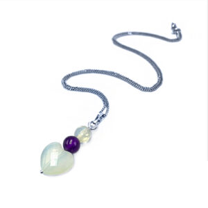 Χειροποίητο ασημένιο μενταγιόν Φεγγαρόπετρα (Moonstone) και Αμέθυστος