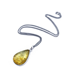 Χειροποίητο ασημένιο μενταγιόν Κιτρίνης (Citrine) δάκρυ καπουσόν eGAIA
