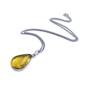 Χειροποίητο ασημένιο μενταγιόν Κιτρίνης (Citrine) δάκρυ καπουσόν eGAIA