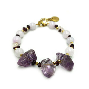 Χειροποίητο βραχιόλι Αμέθυστος - Λευκός Χαλαζίας - Γρανάτης eGAIA