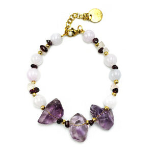 Χειροποίητο βραχιόλι Αμέθυστος - Λευκός Χαλαζίας - Γρανάτης eGAIA