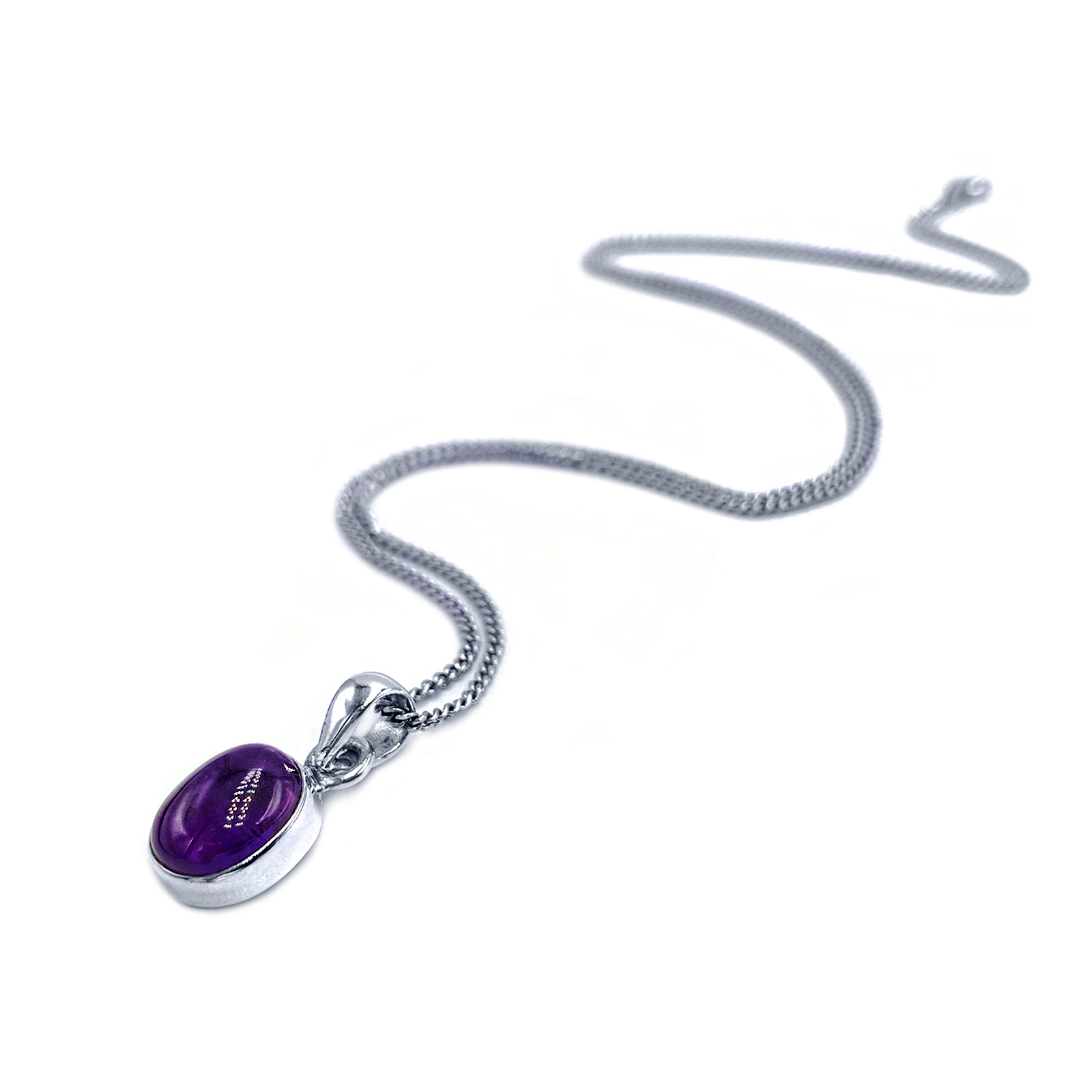 Χειροποίητο ασημένιο μενταγιόν Αμέθυστος (οβάλ καπουσόν) eGAIA