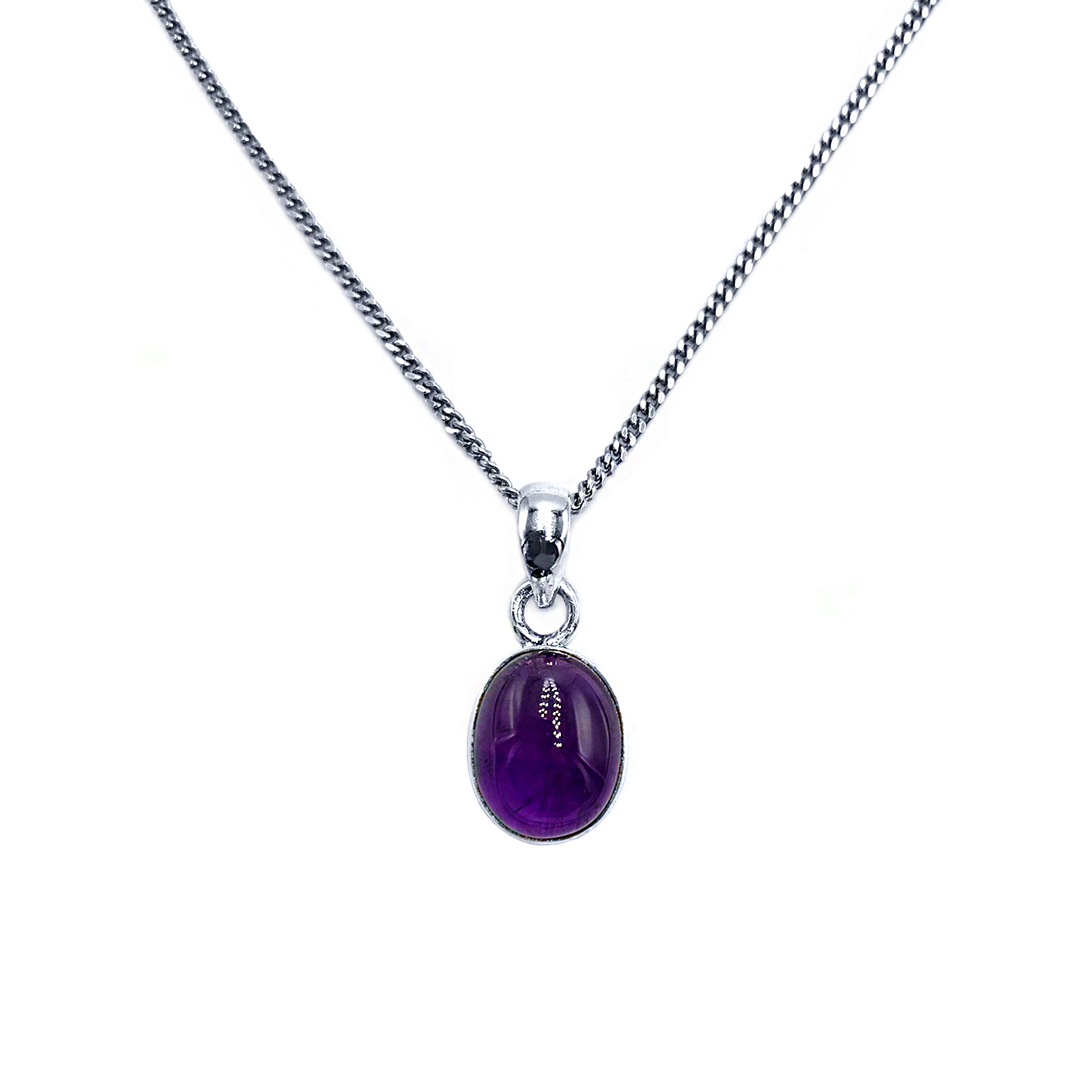 Χειροποίητο ασημένιο μενταγιόν Αμέθυστος (οβάλ καπουσόν) eGAIA