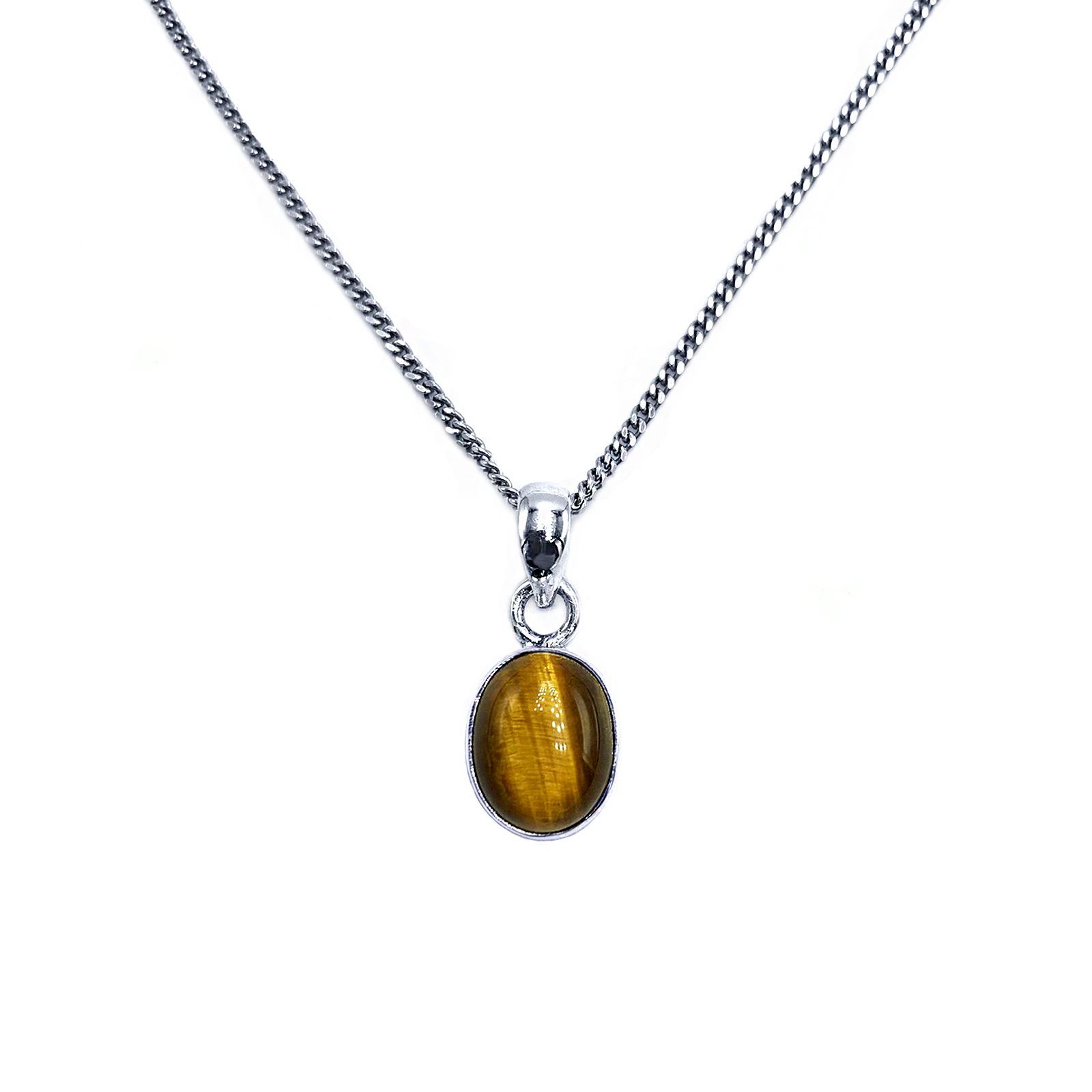 Χειροποίητο ασημένιο μενταγιόν Μάτι της Τίγρης (οβάλ- καπουσόν) eGAIA
